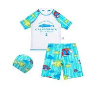 Hixingo Maillot de Bain Enfant 2-7 Ans Garcon Fille 2 Pieces, Rash Guard Enfant Ensemble Manches Courtes et Maillot de Bain avec Chapeau de Soleil pour Vacances à la Plage (Poisson tropical,100cm)