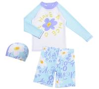 Hixingo Maillot de Bain Enfant 2-7 Ans Garcon Fille 2 Pieces, Rash Guard Enfant Ensemble Manches Longues et Maillot de Bain avec Chapeau de Soleil pour Plage (Fleurs violettes,numeric_120)
