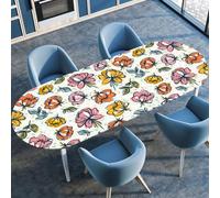 Hixingo Nappe Imperméable, Motif de Fleurs 3D Nappe de Table Ovale avec Bord Élastique, Protection de Table pour Cuisine, Salle à Manger, Jardin (Jaune Rose 2,122x183cm)
