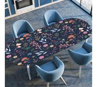 Hixingo Nappe Imperméable, Motif de Fleurs 3D Nappe de Table Ovale avec Bord Élastique, Protection de Table pour Cuisine, Salle à Manger, Jardin (Bleu Marine,122x183cm)