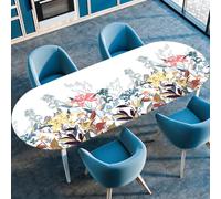 Hixingo Nappe Imperméable, Motif de Fleurs 3D Nappe de Table Ovale avec Bord Élastique, Protection de Table pour Cuisine, Salle à Manger, Jardin (Café Bleu,122x183cm)