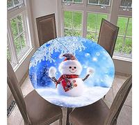 Hixingo Nappe Ronde 3D Noël Nappe de Table avec Bord Élastique, Anti-Taches Lavable Nappe 90-200CM pour Fête de Noël, Dîner du Nouvel an (Mignon Yeti,Diamètre 120cm)
