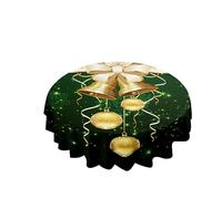 Hixingo Nappe Ronde Impermeable Anti Tache, Boules de Noel Nappes Infroissable Nappe Lavable pour Décoration Fête Salle à Manger Cuisine Jardin Restaurant (Cloche d'or,Diamètre 120cm)