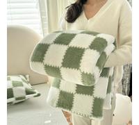Hixingo Polaire Corail Couverture Douce et Confortable Plaid Polaire Plaid Tout Doux Couverture Chaude, Motif à Damier Douce Et Moelleuse pour Canapé-Lit et Canapé (Vert,70x100cm)