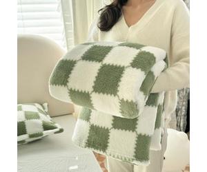 Hixingo Polaire Corail Couverture Douce et Confortable Plaid Polaire Plaid Tout Doux Couverture Chaude, Motif à Damier Douce Et Moelleuse pour Canapé-Lit et Canapé (Vert,70x100cm)