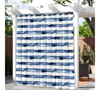Hixingo Rideaux D'extérieur, 1 Panneau Rideau Exterieur Impermeable,Rideau Pergola avec Oeillets,Rideaux Occultant Exterieur pour Terrasse Jardin Balcon,3D Bande (Rayures Bleues 01,132x137cm)