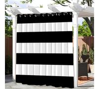 Hixingo Rideaux D'extérieur, 1 Panneau Rideau Exterieur Impermeable,Rideau Pergola avec Oeillets,Rideaux Occultant Exterieur pour Terrasse Jardin Balcon,3D Bande (Noir et Blanc,140x175cm)