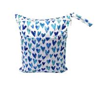 Hixingo Sac à Couche Imperméable, Sac à Couches Lavables Wet Bag à Fermeture Eclair Réutilisable 30x36cm Style Simple Wet Bags pour Bébé, Voyage Plage Piscine Natation (Cœur d'amour Bleu,4 Pièces)
