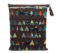 Hixingo Sac à Couches Lavables, Réutilisable Sac à Maillot Mouillé 30x36cm Organiseur Pochette Couche, Imperméable Eclair Wetbag de Voyage pour Les Plage Piscine (Tente Marron,1 Pack)