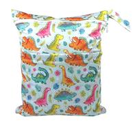 Hixingo Sac à Couches Lavables, Réutilisable Sac à Maillot Mouillé 30x36cm Organiseur Pochette Couche, Imperméable Eclair Wetbag de Voyage pour Les Plage Piscine (Dinosaure Vert,1 Pack)