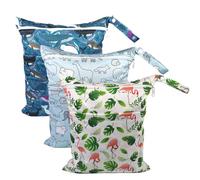 Hixingo Sac à Couches Lavables, Réutilisable Sac à Maillot Mouillé 30x36cm Organiseur Pochette Couche Lavable, Imperméable Eclair Wetbag de Voyage pour Les Plage Piscine (Animal 4,3 Packs)