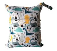 Hixingo Sac à Couches Lavables, Réutilisable Sac à Maillot Mouillé 30x36cm Organiseur Pochette Couche, Imperméable Eclair Wetbag de Voyage pour Les Plage Piscine (Dinosaure Blanc,3 Packs)