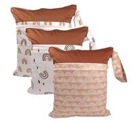 Hixingo Sac à Couches Lavables, Réutilisable Sac à Maillot Mouillé 30x36cm Organiseur Pochette Couche, Imperméable Eclair Wetbag de Voyage pour Les Plage Piscine (Style Marron 3,3 Packs)