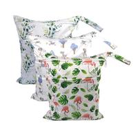 Hixingo Sac à Couches Lavables, Réutilisable Sac à Maillot Mouillé 30x36cm Organiseur Pochette Couche Lavable, Imperméable Eclair Wetbag de Voyage pour Les Plage Piscine (Jungle 3,3 Packs)