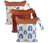 Hixingo Sac à Couches Lavables, Réutilisable Sac à Maillot Mouillé 30x36cm Organiseur Pochette Couche, Imperméable Eclair Wetbag de Voyage pour Les Plage Piscine (Style Marron 10,3 Packs)