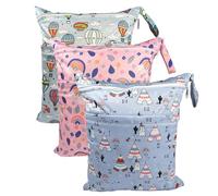 Hixingo Sac à Couches Lavables, Réutilisable Sac à Maillot Mouillé 30x36cm Organiseur Pochette Couche Lavable, Imperméable Eclair Wetbag de Voyage pour Les Plage Piscine (Couleur 4,3 Packs)