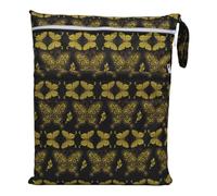 Hixingo Sac à Couches Lavables, Réutilisable Sac à Maillot Mouillé 30x36cm Organiseur Pochette Couche, Imperméable Eclair Wetbag de Voyage pour Les Plage Piscine (Papillon doré,2 Packs)