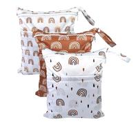 Hixingo Sac à Couches Lavables, Réutilisable Sac à Maillot Mouillé 30x36cm Organiseur Pochette Couche Lavable, Imperméable Eclair Wetbag de Voyage pour Les Plage Piscine (Arc-en-Ciel 2,3 Packs)
