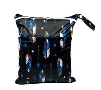 Hixingo Sac à Couches Lavables, Réutilisable Sac à Maillot Mouillé 30x36cm Organiseur Pochette Couche, Imperméable Eclair Wetbag de Voyage pour Les Plage Piscine (Plumes Noires,3 Packs)