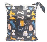 Hixingo Sac à Couches Lavables, Réutilisable Sac à Maillot Mouillé 30x36cm Organiseur Pochette Couche, Imperméable Eclair Wetbag de Voyage pour Les Plage Piscine (Chat Noir,2 Packs)
