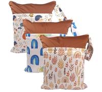 Hixingo Sac à Couches Lavables, Réutilisable Sac à Maillot Mouillé 30x36cm Organiseur Pochette Couche, Imperméable Eclair Wetbag de Voyage pour Les Plage Piscine (Style Marron 7,3 Packs)