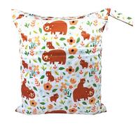 Hixingo Sac à Couches Lavables, Réutilisable Sac à Maillot Mouillé 30x36cm Organiseur Pochette Couche, Imperméable Eclair Wetbag de Voyage pour Les Plage Piscine (Ours Brun,1 Pack)