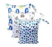 Hixingo Sac à Couches Lavables, Réutilisable Sac à Maillot Mouillé 30x36cm Organiseur Pochette Couche Lavable, Imperméable Eclair Wetbag de Voyage pour Les Plage Piscine (Bleu B,3 Packs)