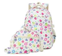 Hixingo Sac a Dos Enfant, Cartable Primaire pour Garçon et Fille, 3 Pièces avec Sac à Lunch et Trousse, Motif Dessin Animé Ensemble de Grande Cartables pour Scolaire (18L,Beige)