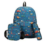 Hixingo Sac a Dos Enfant, Cartable Primaire pour Garçon et Fille, 3 Pièces avec Sac à Lunch et Trousse, Motif Dessin Animé Ensemble de Grande Cartables pour Scolaire (Voiture-Grue,15.6L)