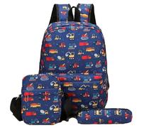 Hixingo Sac a Dos Enfant, Cartable Primaire pour Garçon et Fille, 3 Pièces avec Sac à Lunch et Trousse, Motif Dessin Animé Ensemble de Grande Cartables pour Scolaire (Excavatrice,15.6L)