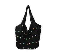 Hixingo Sac à Main en Paille pour Femmes Grande Capacité Mode Boho Sac Tissé à la Main Plage d'été pour Voyage Vacances Achats et Prendre des Photos (Noir,40x34x3cm)