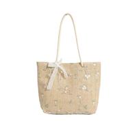 Hixingo Sac à Main en Paille pour Femmes Grande Capacité Mode Boho Sac Tissé à la Main Plage d'été pour Voyage Vacances Achats et Prendre des Photos (Kaki,30x23x7cm)