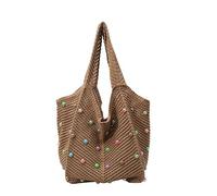 Hixingo Sac à Main en Paille pour Femmes Grande Capacité Mode Boho Sac Tissé à la Main Plage d'été pour Voyage Vacances Achats et Prendre des Photos (Kaki,40x34x3cm)