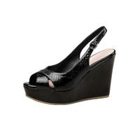 Hixingo Sandales Femmes Été Confortable Orthopédique Bout Ouvert, Sandales Compensées Femme Plateforme Talon Haut 10CM Respirantes Léger pour Ete Plage Vacances (PU10-Noir,39)