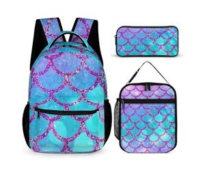 Hixingo Schulranzen Set 3, Schulrucksack mit Lunchpaket Tasche und Mäppchen für Mädchen & Jungen, Schultasche Teenager für 1 BIS 5. klasse, Fischmuster (Océan Violet)