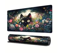 Hixingo Série Fleurs et Plantes Tapis de Souris XXL,Tapis de Souris Gamer, Tapis Souris avec Bords Cousus, Tapis de Souris en Base Antidérapante,Convient pour Gaming (800x300x3mm,Chat)