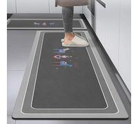 Hixingo Tapis Cuisine Antidérapant, Absorbant Diatomite au Design Abstrait Moderne, Devant Evier Lavable Tapis de Bain Vaisselle Douche (Gris Cerf,50x180cm)