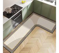 Hixingo Tapis Cuisine Antidérapant Absorbant Diatomite Tapis de Cuisine, Lavable Devant Evier Moderne Forme en L, pour Vaisselle Bain Douche (Beige,80x150x34cm)