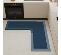 Hixingo Tapis Cuisine Antidérapant Absorbant Diatomite Tapis de Cuisine, Tapis Cuisine Devant Evier Forme en L, Lavable Tapis de Bain Tapis Vaisselle Tapis Douche (140x45cm,Bleu)