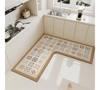 Hixingo Tapis Cuisine Antidérapant Absorbant Diatomite Tapis de Cuisine, Tapis Cuisine Devant Evier Forme en L, Lavable Tapis de Bain Tapis Vaisselle Tapis Douche (120x45cm,Chameau)