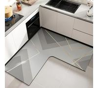 Hixingo Tapis Cuisine Devant Evier Antidérapant Lavable en Forme en L, Gris Abstrait Moderne Tapis d'angle Absorbant à Séchage Rapide pour Buanderie, Salle de Bain, Cuisine (Style 4,100x100cm)