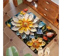 Hixingo Tapis de Bain Absorbant Antidérapant 3D Peinture à l'huile de Fleur Tapis Salle de Bain de Diatomite à Sèche Rapide Lavables Douche/Entré, Tapis Vaisselle Cuisine (45x70cm,Jardin)