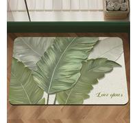 Hixingo Tapis de Bain Antidérapant Absorbant Motif Feuilles Vertes Tropical, Tapis de Salle de Bain en Diatomite Doux à Sèche Rapide, Tapis d'Entré Douche Cuisine Paillasson (Couleur 3,50x80cm)