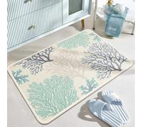Hixingo Tapis de Bain Antidérapant Absorbant Motif Océan d'été, en Lin Tissé, Tapis Salle de Bain Lavable, Séchage Rapide, Dos en Caoutchouc pour Douche, Cuisine, Entrée (Corail Bleu,40x60cm)