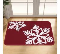 Hixingo Tapis de Bain Antidérapant Absorbant Rouge de Noël, Tapis Salle de Bain Lavable en Lin Tissé, Séchage Rapide, Dos en Caoutchouc pour Douche, Cuisine, Entrée (Flocons de Neige,50x80cm)