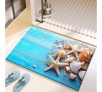 Hixingo Tapis de Bain Antidérapant Absorbant Style Océan 3D Bleu Tapis Salle de Bain Diatomite, Tapis Douche Séchage Rapide, Microfibre Tapis Vaisselle, Tapis d'Entré (Étoile de mer D,80x120cm)