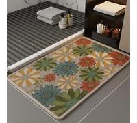 Hixingo Tapis de Bain Antidérapant Absorbant, Tapis Salle de Bain Floral Coloré Lavable en Lin Tissé, Séchage Rapide, Dos en Caoutchouc pour Douche, Cuisine, Entrée (Marguerite,45x70cm)