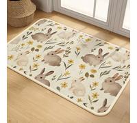 Hixingo Tapis de Bain Antidérapant Absorbant, Tapis Salle de Bain Lavable en Lin Tissé, Motif Lapin Pâques, Séchage Rapide, Dos en Caoutchouc pour Douche, Cuisine, Entrée (Floral,50x80cm)