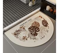Hixingo Tapis de Bain Antidérapant en Lin à Motif Plantes Tropicales, Absorbant, Séchage Rapide, Demi-Lune Paillasson avec Dos en Caoutchouc pour Douche, Cuisine, Entrée (Monstera 3,45x70cm)