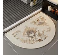 Hixingo Tapis de Bain Antidérapant en Lin à Motif Plantes Tropicales, Absorbant, Séchage Rapide, Demi-Lune Paillasson avec Dos en Caoutchouc pour Douche, Cuisine, Entrée (Fleurs Beiges,45x70cm)